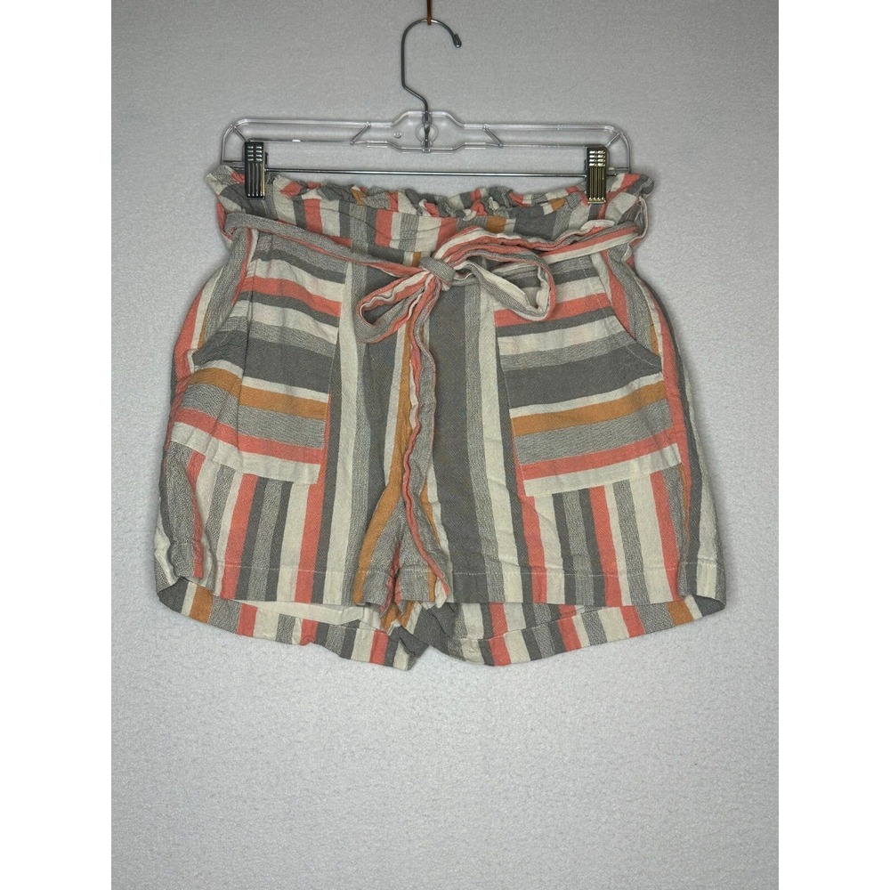 MIAMI Multicolor Striped Paperbag Waist Shorts Womens Size Medium Tie Front